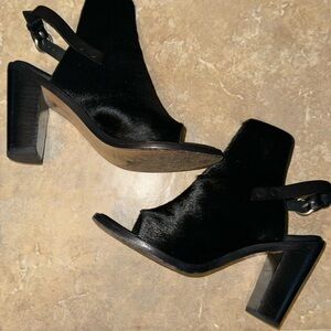 Rag & Bone New York Black Pony Hair Buckle Peep Toe Calf Hair